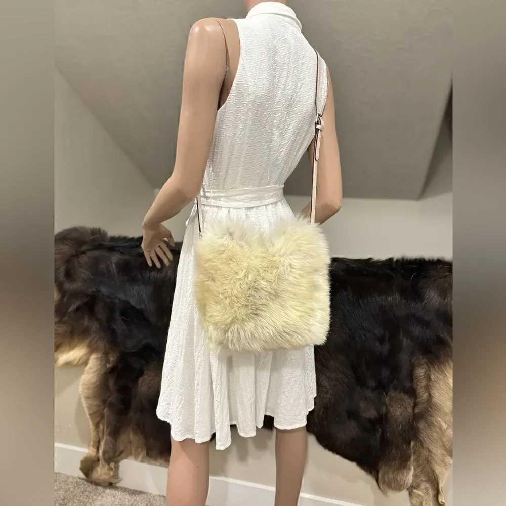 Handmade Genuine Shearling Leather Sheepskin Braided Top Handles Bag/ Crossbody
